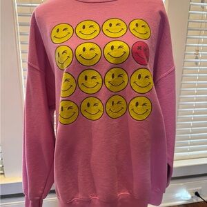 Pink Sweatshirt with Yellow Smiley Faces